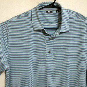 FootJoy Shirt Mens Large Short Sleeve Performance Golf Polo Green Striped